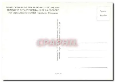 Parowóz, lokomotywa 030T Piquet blisko Espagnac — Koleje Departamentu Corrèze — Wydawnictwo F.A.C.S. Paryż — Rewers