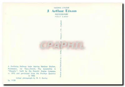 Trem a vapor "Blanche" — Festiniog Railway, Portmadoc — J. Arthur Dixon, Sp. 1120 — Verso