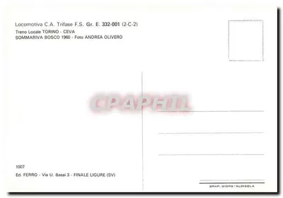 Locomotiva C.A. Trifase F.S. Gr. E 332-001 (2-C-2) — Trem Local TORINO-CEVA — Éd. Ferro, Finale Ligure (SV) — Verso