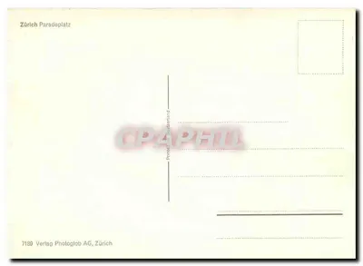 Zurych — Paradeplatz — widok z tramwajami i budynkiem Schweizerische Kreditanstalt — wydawnictwo Verlag Photoglob AG — Rewers