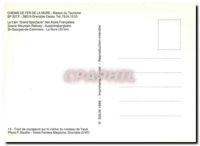 Trem de passageiros sobre o viaduto do riacho de Vaulx — Ferrovia de La Mure — Impressora Ponsel 1988 (5/87) — Verso