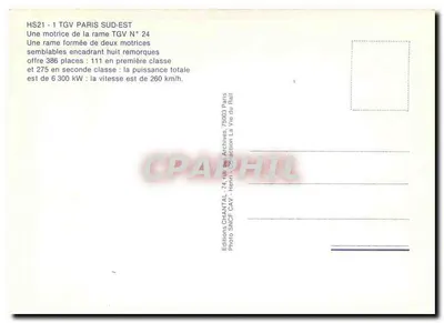 TGV Paryż Południe-Wschód — lokomotywa pociągu TGV nr 24 — Wydawnictwo CHANTAL-74 — Rewers