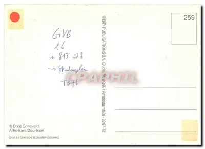 Tramwaj 813 w Amsterdamie — Artis — wydawca Dixie Solleveld, n° 259 — Rewers