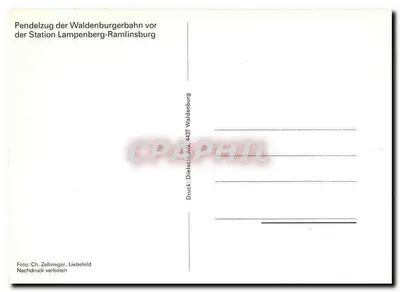 Pendelzug linii Waldenburgerbahn przed stacją Lampenber-Ramllinsburg — druk: Dietschli AG, 4437 Waldenburg — Rewers