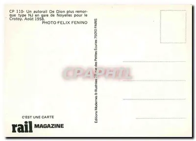 Autorail De Dion tipo NJ — estação de Noyelles — Éditions Rail Magazine — Verso