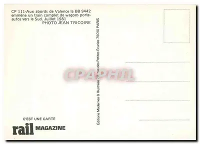 Valência — BB 9442 leva um trem completo de vagões porta-automóveis para o sul — Edições Modernas & Ilustradas — Verso