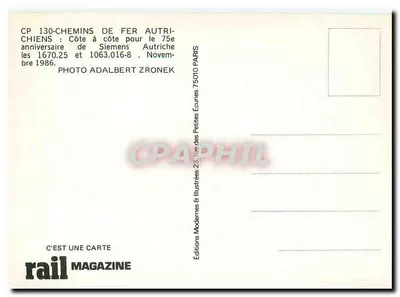 Dwie elektryczne lokomotywy — 75. rocznica Siemens Austrii — Wydawnictwo Modernes & Illustrées — Rewers