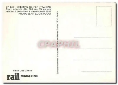 Trzy autorail Aln 663 FS na trasie Cunéo-Nice — Éditions Rail Magazine, CP 135 — Rewers