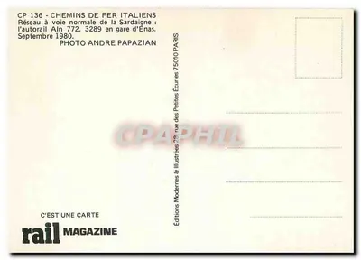 Trem Aln 772 — estação de Énas — Sardenha — Éditions Rail Magazine — Verso