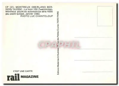 Montreux Oberland Bernois — O trem 104 Zweisimmen pouco antes de Gstaad — Éditions Rail Magazine — Verso