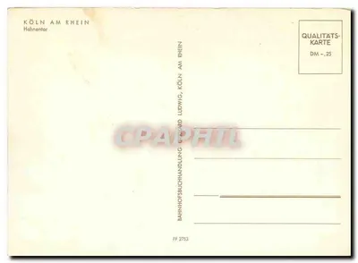 Köln am Rhein — Hahnentor — editor BahnhoFSBuchhandlung Gerd Ludwig — Verso