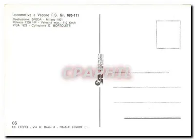 Parowoz F.S. Gr. 685-111 — Wytwórnia Breda, Mediolan 1921 — Wydawnictwo Ferro, Finale Ligure — Rewers