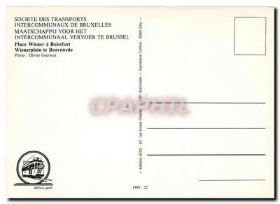 Tramway na Place Wiener em Bruxelas — Sociedade dos Transportes Intercomunais de Bruxelas — edição GEDA — Verso