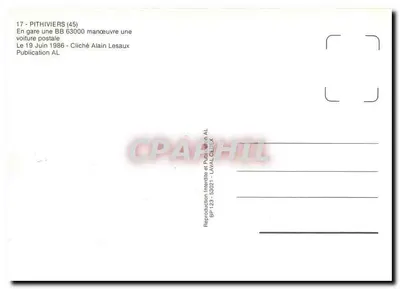 Pithiviers (45) — Pociąg pocztowy manewrowany przez BB 63000 — Wydawnictwo AL — Rewers