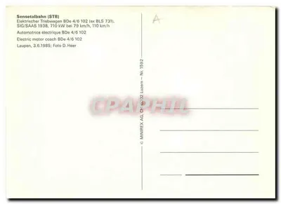 Trem STB em Laupen — Sensetalbahn — MINIREX AG, Luzern, n° 1592 — Verso