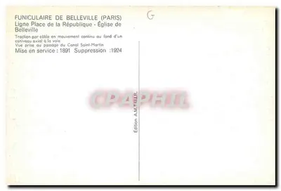 Funicular de Belleville — París — Edición A.M. TULLR — Reverso