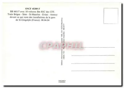Pociąg BB 66117 przed ruinami stacji St-Gingolph — Wydanie Ferroview — Wydawnictwo Pierron — Rewers