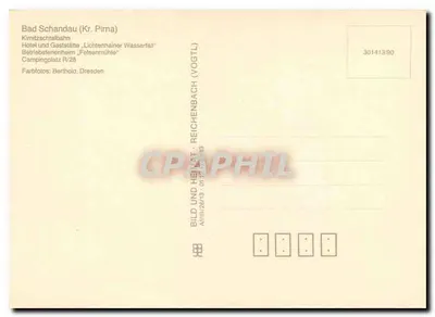 Im Kirnitzschatal — widok linii Kirnitzschbahn, hotelu i obozu kempingowego — wydawca Vogt, seria 301413/90 — Rewers