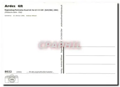 Ardez GR — Trem regional Pontresina com locomotiva Ge 4/4 II 629 — Andreas Wittwer — Verso