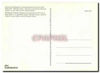 Locomotiva diesel 211 143-3 — DB, Markt Erlbach — editor der bahnladen, n° 10327/82 — Verso