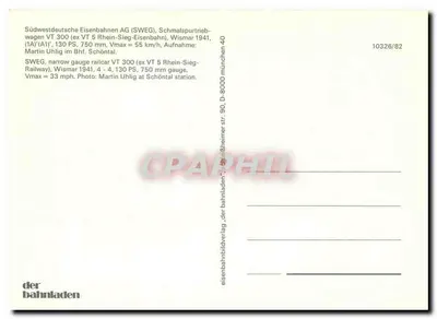 SWEG VT 300 — ex VT 5 Rhein-Sieg-Bahn — wydawca der bahnladen, n° 10326/82 — Rewers