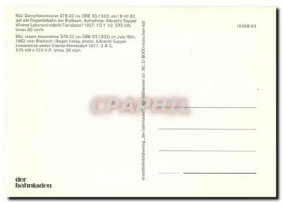 Locomotora de vapor 378.32 — editor der bahnladen, n.º 10368/83 — Reverso