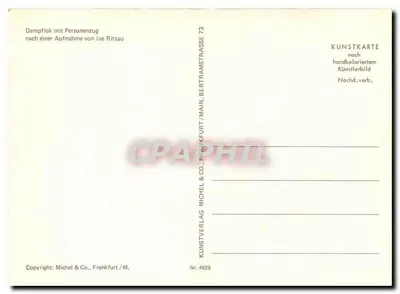 Trem a vapor com trem de passageiros — fotografia de Ive Ritzau — Michel & Co., Frankfurt / M., n° 4929 — Verso