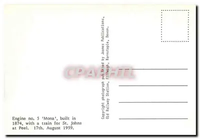 Pociąg nr 5 'Mona' na stacji Peel — fotografia archiwalna — Joanes Publications, Barnstaple, Devon — Rewers