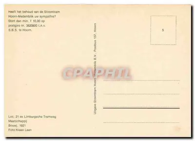 Loc. 21 ex Limburgsche Tramweg — lokomotywa parowa — Wydawnictwo Stoomtram Hoorn-Medemblik B.V. — Rewers
