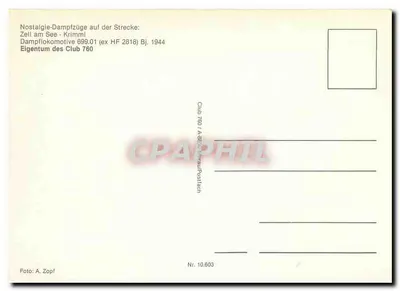 Trem a vapor 699.01 — Zell am See - Krimml — Club 760 — Verso