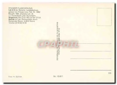 Trem a vapor — Stainzer Flascherzug — Club 760/A-8880 — Verso