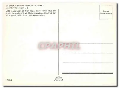 Tramway MSS 20 — Museu de Malmö — Editor Svenska Spårvägssällskapet, n° 17438 — Verso