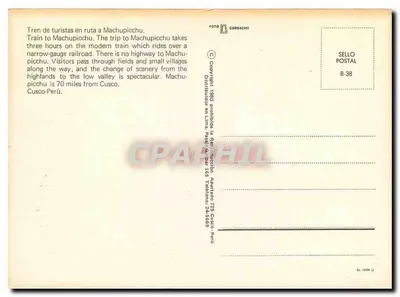 Trem para Machupicchu — Peru — editor Corbacho, n° B-38 — Verso