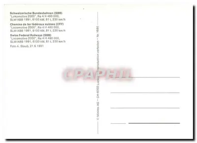 Locomotiva 2000 — SBB/CFF/GB — Minirex AG, n° 1680 — Verso