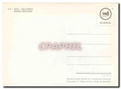 Inca - Mallorca — estação e quiosque — editor Icaria, n° 4/8 — Verso