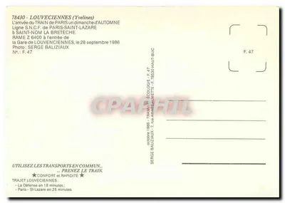 Trem S.N.C.F. Z 6400 — chegada a Louveciennes — Serge Baliziaux, n° F.47 — Verso