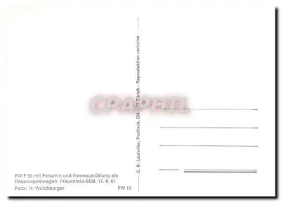 FW F 52 — wagon rezerwowy z oknami i wyposażeniem wewnętrznym — E. B. Leutwiler, Postfach, Zurych — Rewers