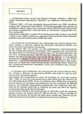 Locomotiva 423.041 — Última locomotiva da série 423.0 — Ateliers de Liběn, Tchecoslováquia — Verso