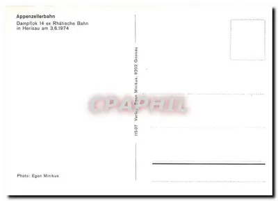 Locomotiva a vapor 14 da Rhätische Bahn — Appenzellerbahn — Verlag Egon Minikus, 11507 — Verso