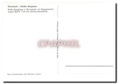 Rorschach – Heiden Bergbahn — RHB-Trem a vapor com vagão de dois andares BCF2 ao redor do final do século XIX — Editor: Verlag Egon Minkus, 9202 Gossau — Verso