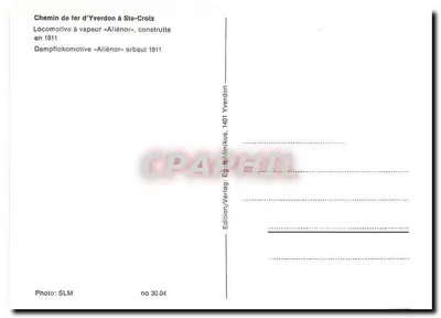 Lokomotywa parowa «Aliénor» — Chemin de fer d'Yverdon à Ste-Croix — Wydawnictwo SLM, nr 30.04 — Rewers