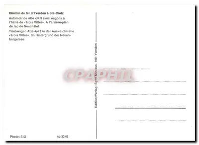 Línea férrea de Yverdon a Ste-Croix — Automotriz ABe 4/4 3 en la parada de « Trois Villes » — Edición Yverdon, n.º 30.06 — Reverso