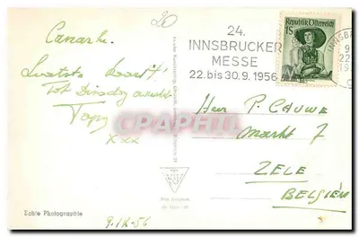 Innsbruck, Marta Therestenstraße com a Nordkette — vista da cidade com a montanha Nordkette no fundo — Ech's Photographie, n° 9246 — Verso