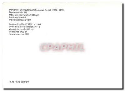 Elektryczny lokomotywa Be 4/7 12502 — seria 12501-12506 — Foto SBB/CFF — Rewers