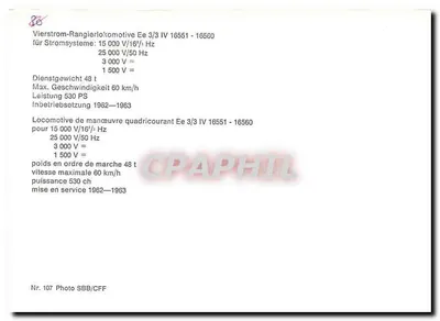 Elektryczna lokomotywa SBB/CFF — model Ee 3/3 IV 16551-16560 — SBB/CFF — Rewers