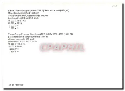 Trem Trans-Europ-Express (TEE II) — RAe 1051-1055 (1961-67) — SBB — Verso