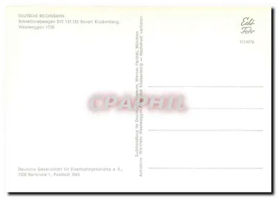 Schnelltriebwagen SVT 137.155 Bauart Kruckenberg — Deutsche Reichsbahn — 1958 — Deutsche Gesellschaft für Eisenbahngeschichte e.V. — Verso