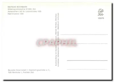 Lokomotiva 57 3357 — Deutsche Reichsbahn, Hohenzollern AG, 1923 — Deutsche Gesellschaft f. Eisenbahngeschichte e.V. — Verso
