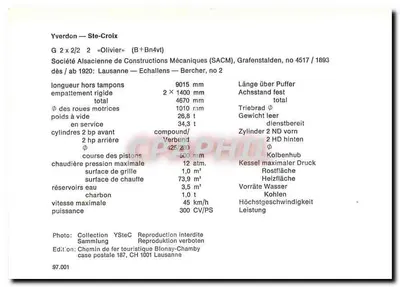 Locomotiva « Olivier » — Yverdon-Ste-Croix — Sociedade Alsaciana de Construções Mecânicas (SACM), Grafenstalden, no 4517 / 1893 — Verso