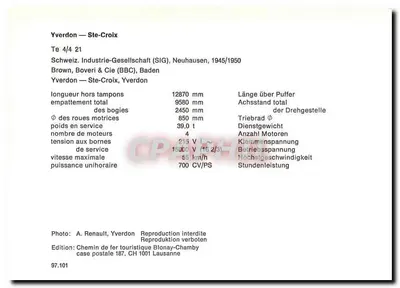 Yverdon — Ste-Croix — Turystyczne Kolej Blonay-Chamby — Rewers